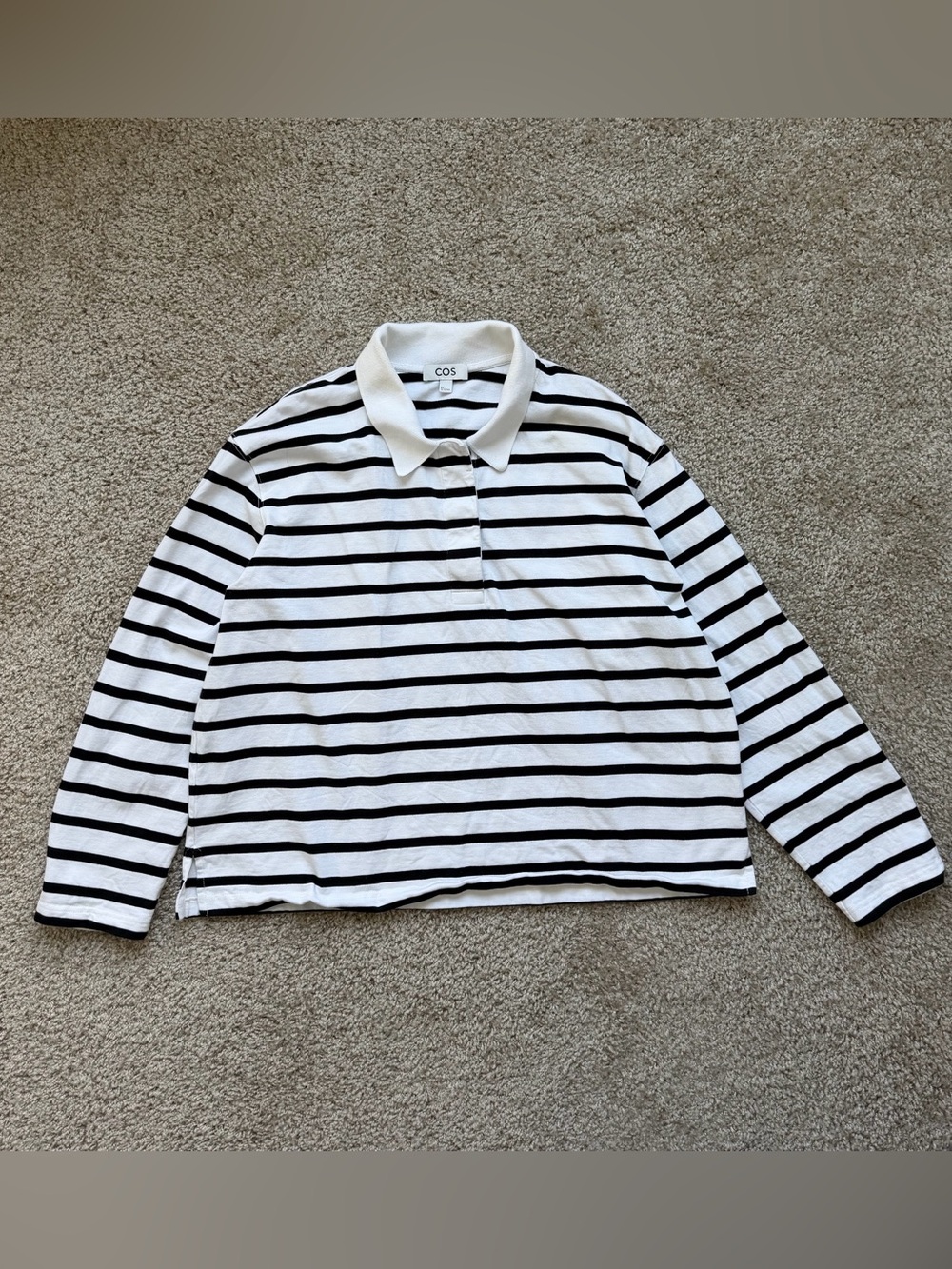 COS Striped Rugby Polo Boxy Crop Long Sleeve Cotton Top Size L